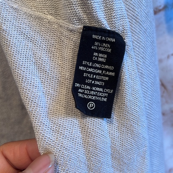 Theory Long Sweater Womens Petite Small Curved Hem Linen Cardigan Cream Casual - Picture 6 of 11